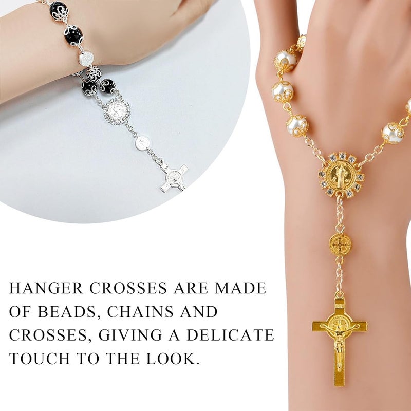 SHMZK 2 PCS Car Rosary for Rearview Mirror, Personalized Blessing Hanging Pendant for Car Rear View Mirror, Cross Rosary Ornament Interior Decor for Most Vehicles, Car Accessories (Black) - Image 4